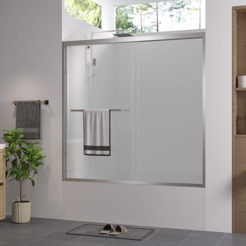 60" Wide Double Sliding Bathroom Door With Hardware And 1/4" (6mm) Tempered Glass, American Design, Easy To Install Up Bathtub Screen Hardware, Step - By Installation Guide For