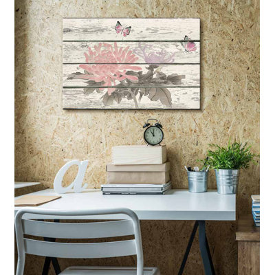 Fleur, papillons et fleurs, rose et bleu, œuvre d'art rustique