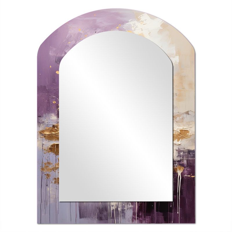 Purple and gold mountain landscape III - Landscapes Arch Mirror, Purple Asymmetrical Unique Wall Mirror, Printed Metal Art