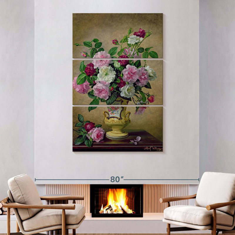 Harnek roses et dahlias dans un vase en céramique, H 74 po x l 48 po