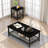 Industrial Coffee Table, Coffee Table Set Of 3 With 2 Square End Side Tables, Faux Marble Coffee Table With Metal Frame For Apartment Home Office, White Black-999775604