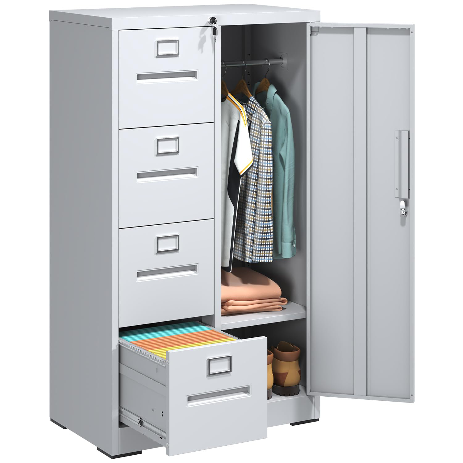 Inbox Zero 4Drawer File with Lock and 1 Door, Metal Vertical