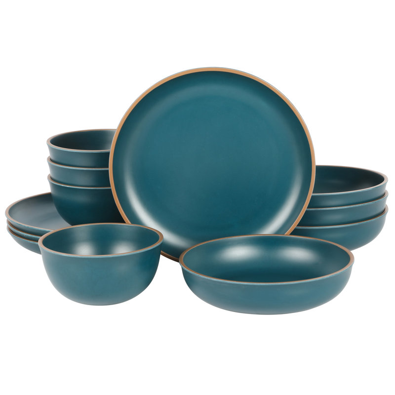 Matte Teal Melamine 12-Piece Dinnerware Set for 4
