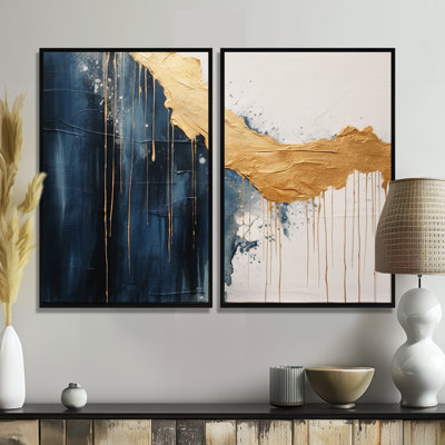 «Waves Of Joy Minimal Nova» bleu et or - impressions sur toile modernes dorées
