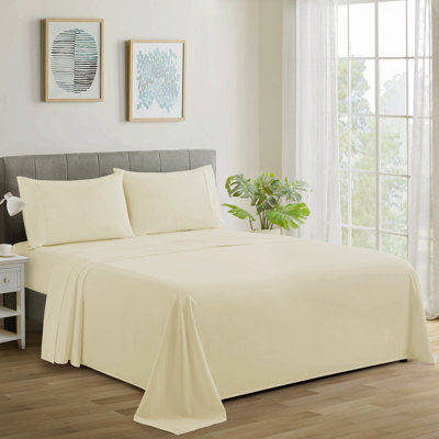 Ensemble de draps en coton 4 pièces avec taies d'oreiller en coton ivoire 4 pièces avec passe-tringle