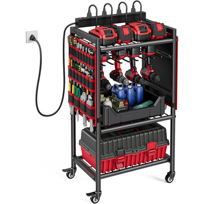 Chariot de rangement robuste pour outils électriques avec station de charge
