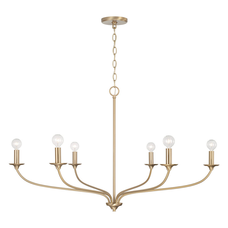 6 - Light Dimmable Classic / Traditional Chandelier, Matte Brass