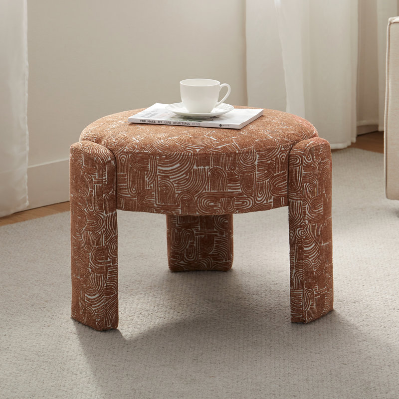 Modern Unique Design 20.5" W Chenille Upholstered Ottoman, White Chenille