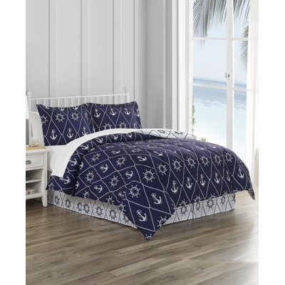 DESIGN STUDIO Anchor Away Navy Ultra Soft Microfiber Reversible Comforter Set