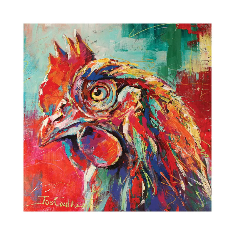 " Chicken " by Jos Coufreur, Wrapped Canvas, 18" H x 18" W x 1.5" D, No Matte