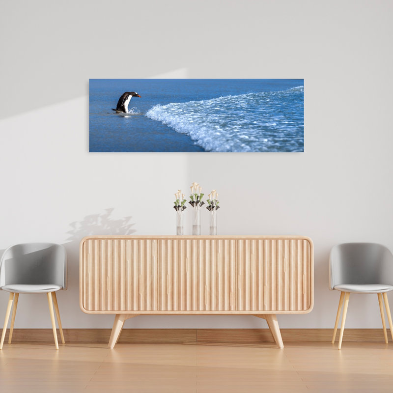 Gentoo Penguin Ocean Wave by Hung Tsui - Wrapped Canvas Panoramic Print, 40.64 cm H x 121.92 cm W