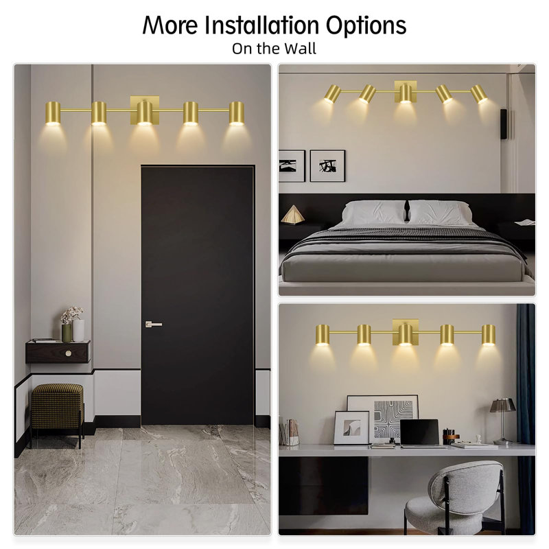 5 Light Track Lighting Fixtures Ceiling, LED Track Lighting Kit, No Bulb, Gold