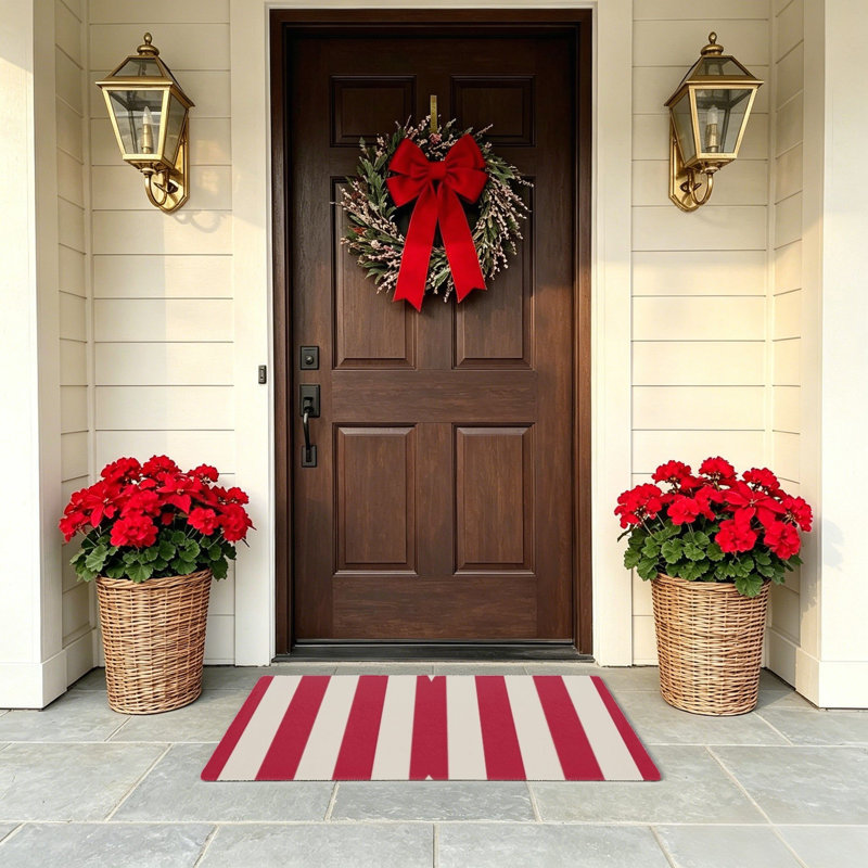 Red White Stripe Door Mat, 24" x 36", Interior Exterior Decor