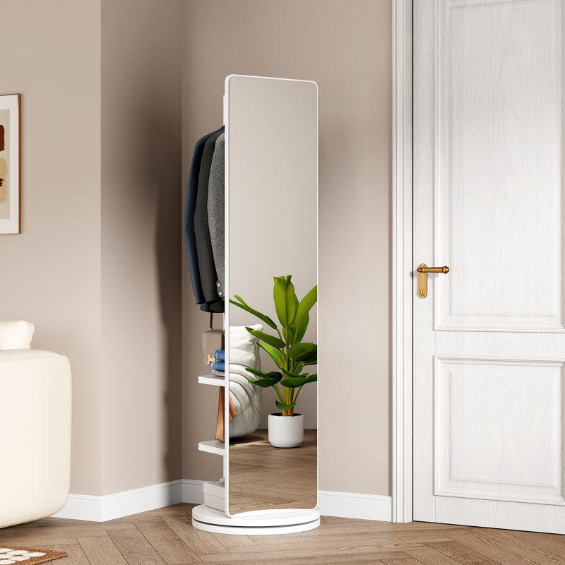 Miroir de plancher en bois massif avec miroir 360 °