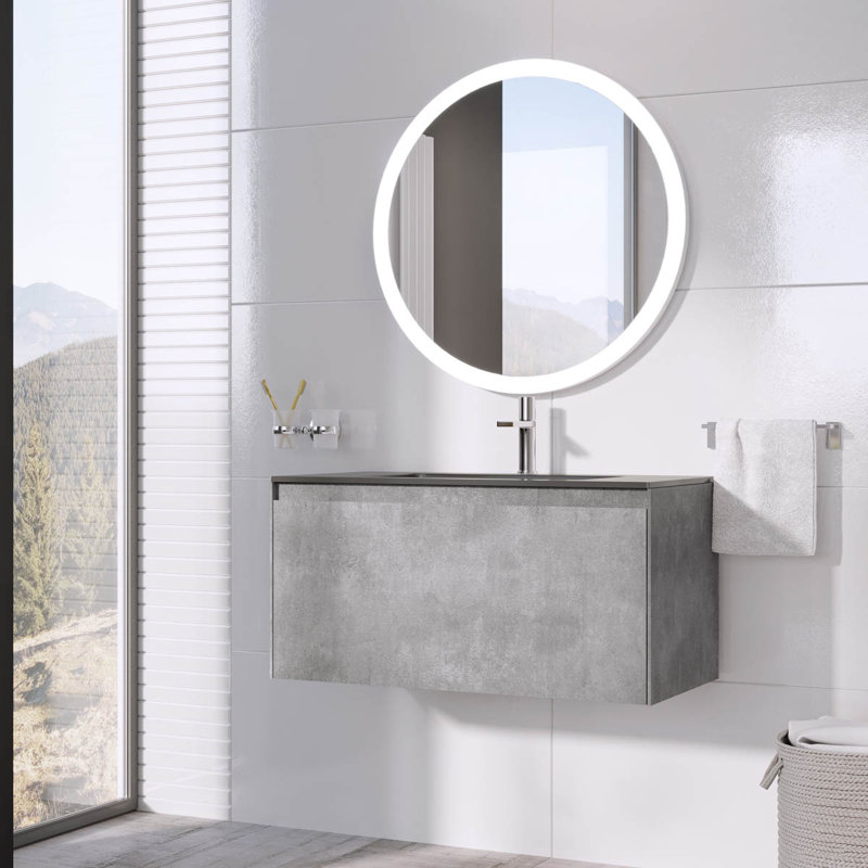 900mm Single Bathroom Vanity with Integrated Polyglomerate Basin, Concrete, Black