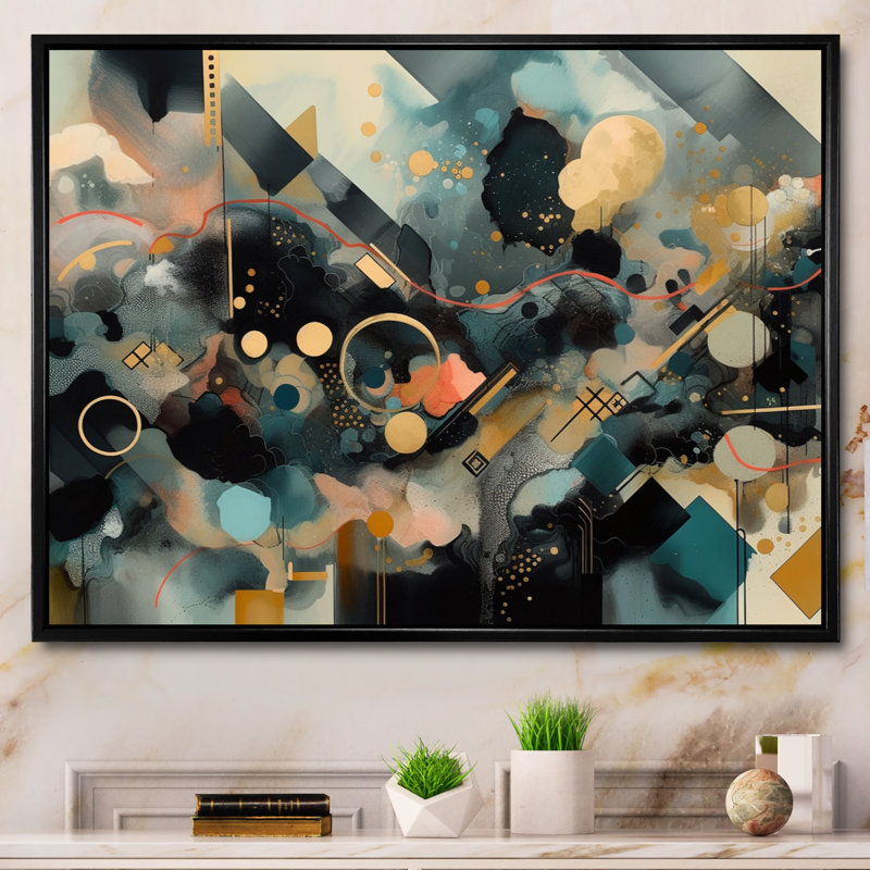 «Green and Yellow Modern Artistic Expressions II», impression sur toile, H 16 po x l 32 po x P 1 po, Cadre flottant noir