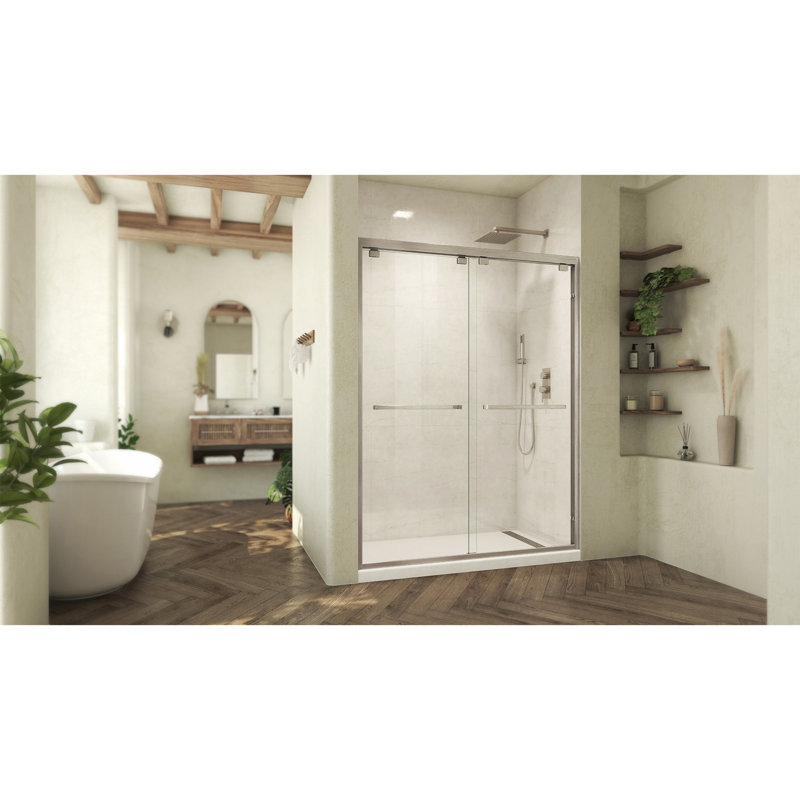 Abbey 56-60 in Frameless Sliding Shower Door in Brushed Nickel and Clear Glass