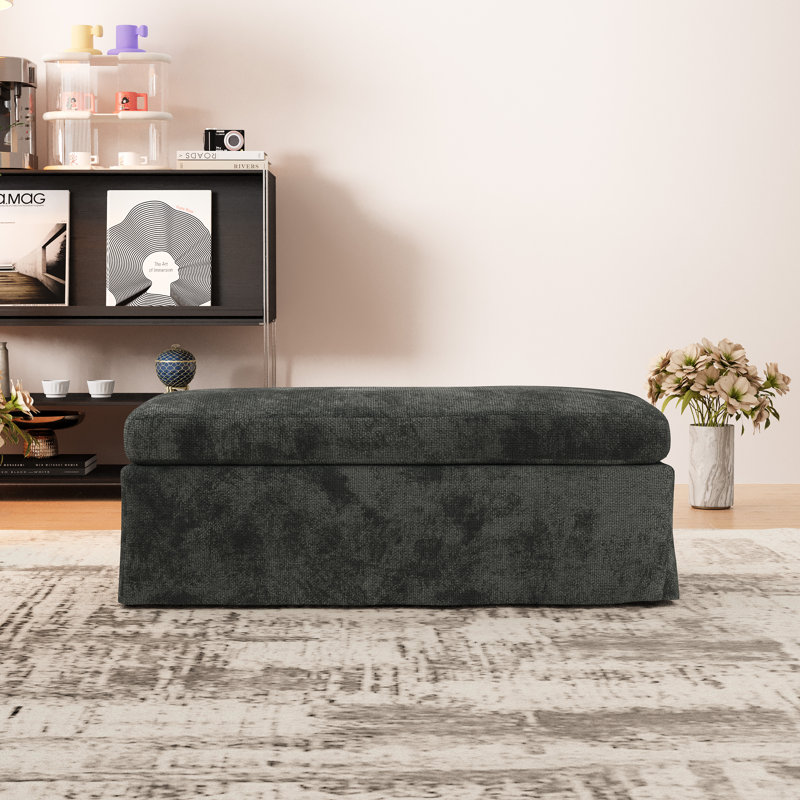 46" W Chenille  Upholstered Ottoman without Storage Space, Charcoal