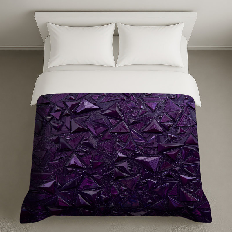Housses de couette mauves à triangles géométriques, Lit simple