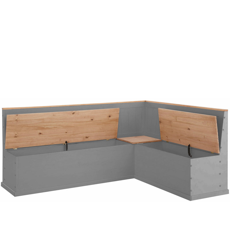 Banc de rangement en bois massif, Gris / cire teintée, H 35,43 po x l 78,74 po x P 62,99 po