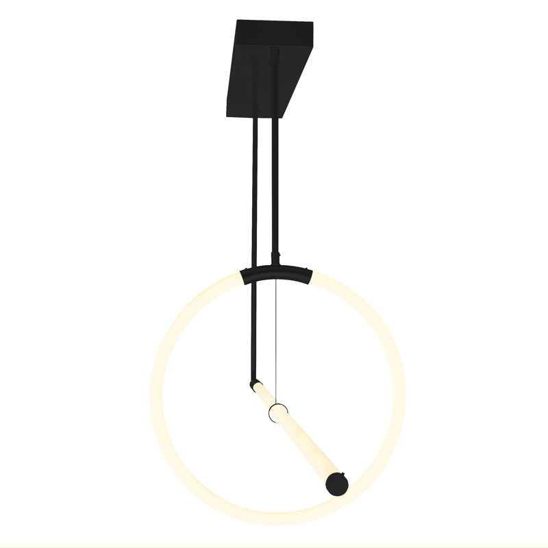 Lustre moderne 40 po à DEL 2 lumières géométriques - Luminaire suspendu minimaliste linéaire et circulaire pour salle à manger, vestibule ou cuisine - DEL intégrée