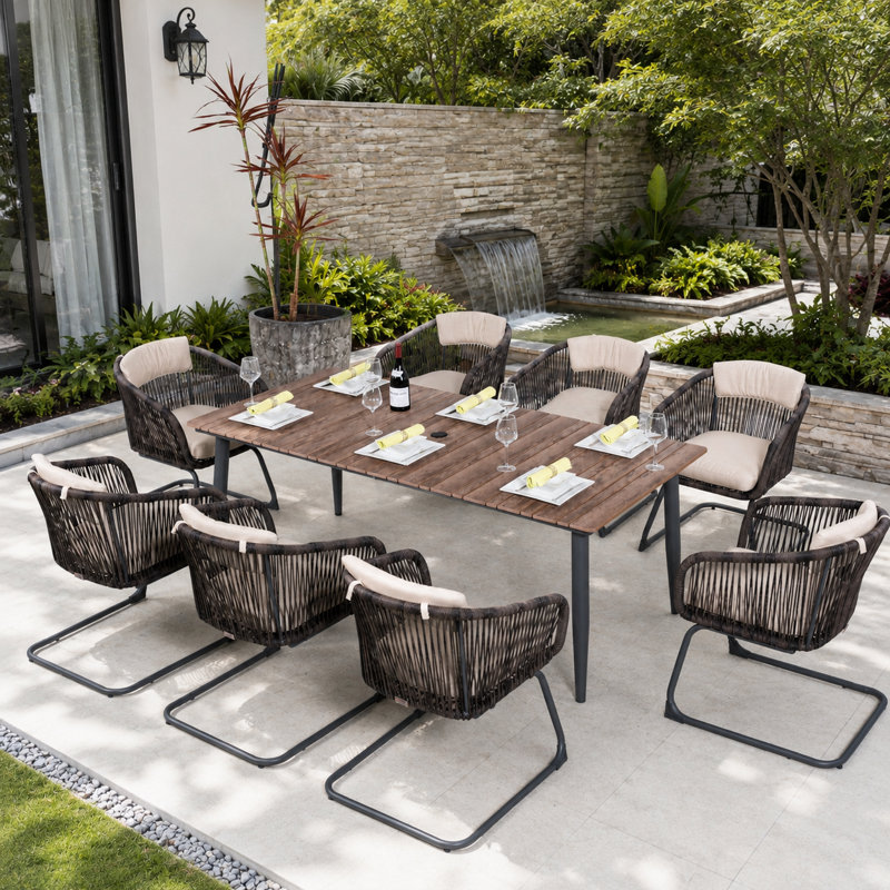 Ensemble repas extérieur pour 8 personnes avec coussins 8 personnes