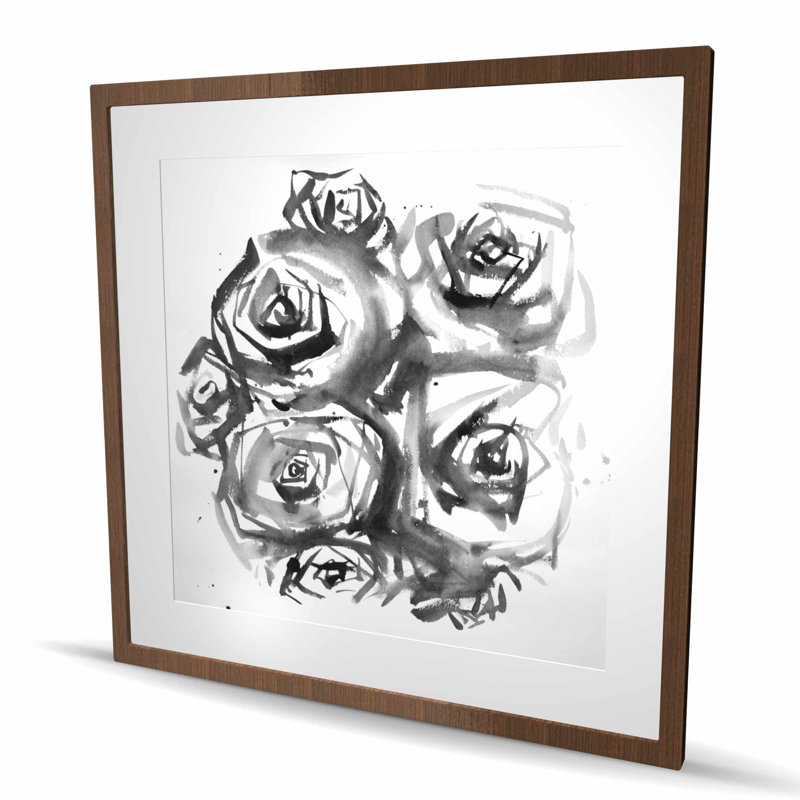 Ensemble de roses abstraites - imprimé mat noir et blanc encadré