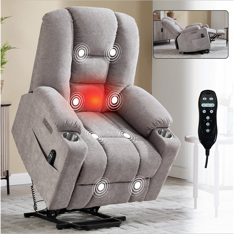Power Lift Recliner Chair With Massage And Heat For Elderly, Overstuffed Wide Recliners, Heavy Duty Motion Mechanism With USB And Type C Ports, 2 Steel Cup Holders