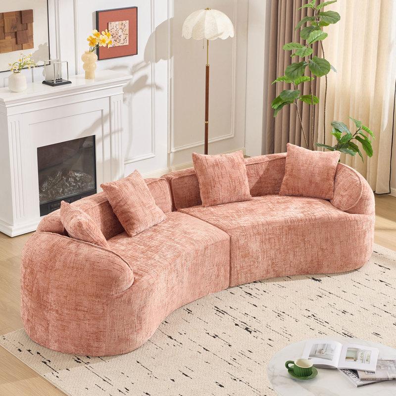 Canapé compressé courbé rose, design de style nordique créatif pour le salon, confortable, doux et adapté à de multiples cas de figure