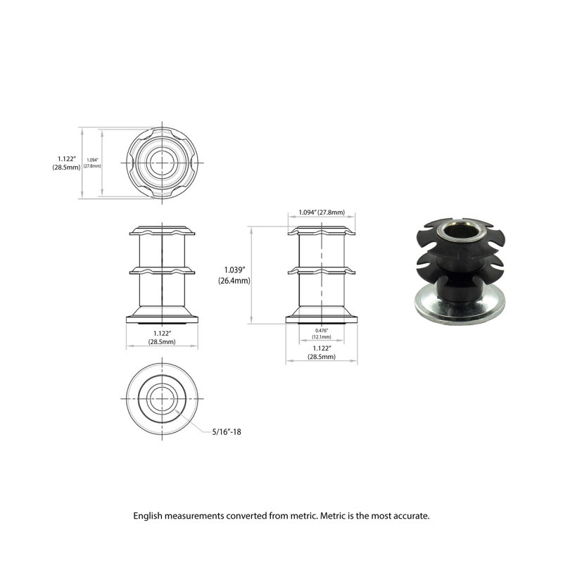 Roulette pivotante noire 2 po pour meuble rond 1-1 / 8 po