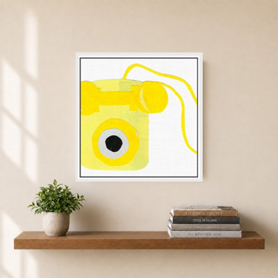 Retro Telephone Bright Yellow by Jen Bucheli - Graphic Art on Canvas