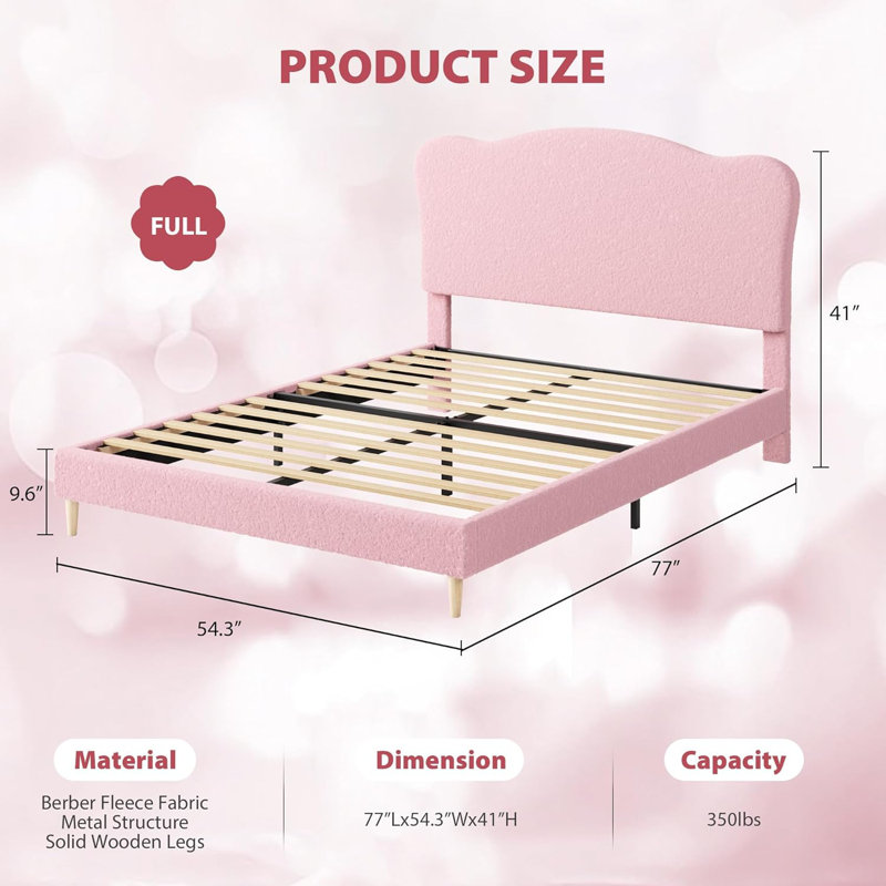 Velvet Bed Frame for Kids with Upholstered Headboard, Wood Slats & Metal Platform, No Box Spring Needed, Easy Assembly, Quiet Design