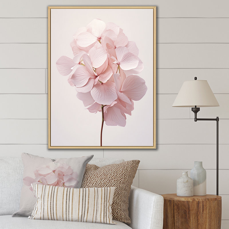 Hydrangées roses chuchotant des pétales sur toile, H 32 po x l 16 po x P 1 po, Cadre naturel flottant