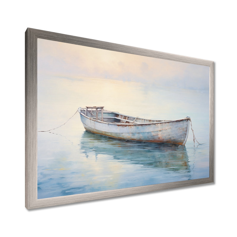 Bateau, eaux éthérées I - impressions sur toile, Cadre photo unique, H 34 po x l 44 po, Argent argent