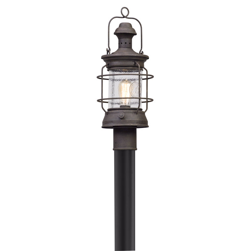 Black Industrial 21" Post Lantern with Seedy Glass Shade
