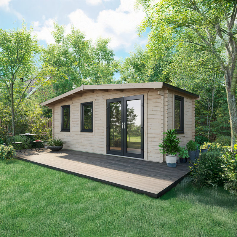 Powersheds 8 x 20ft Chalet Log Cabin, Doors to the Right - 44mm