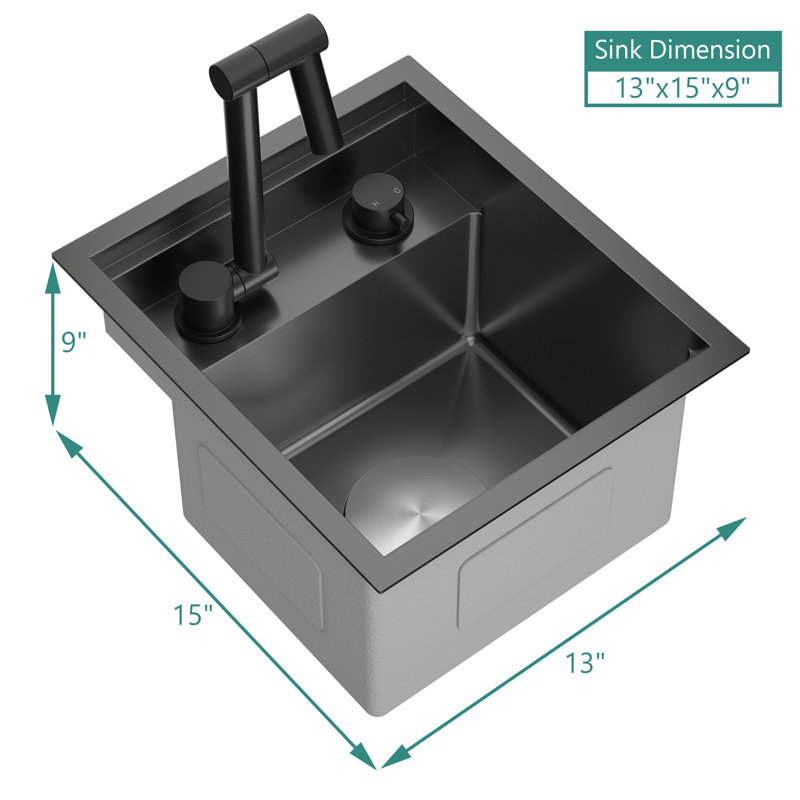 Rv Sink With A Foldable Tap Inside，Bar Sink,Kitcher Sink, Noir mat