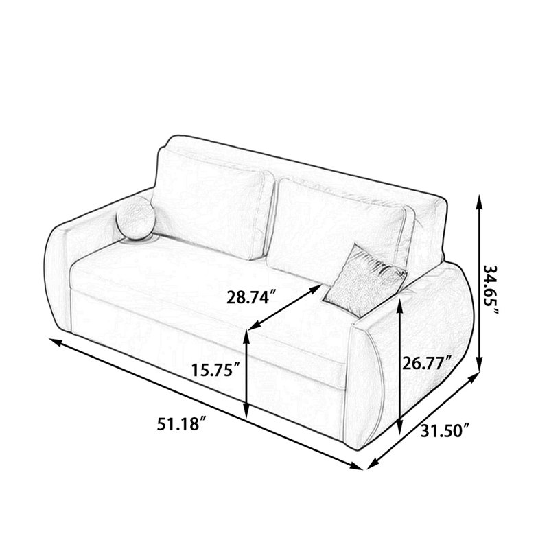 Canapé-lit causeuse 100% polyester beige, 51.18"W*31.5"D*34.65"H