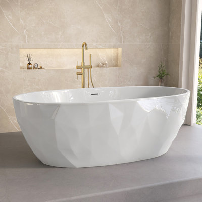 Baignoire de trempage autoportante avec bonde centrale l 59 po x P 30 po x H 23,6 po