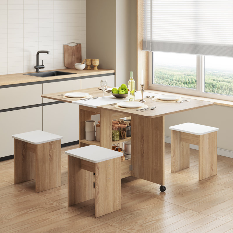 4 - Person Drop Leaf Dining Set, Oak/White