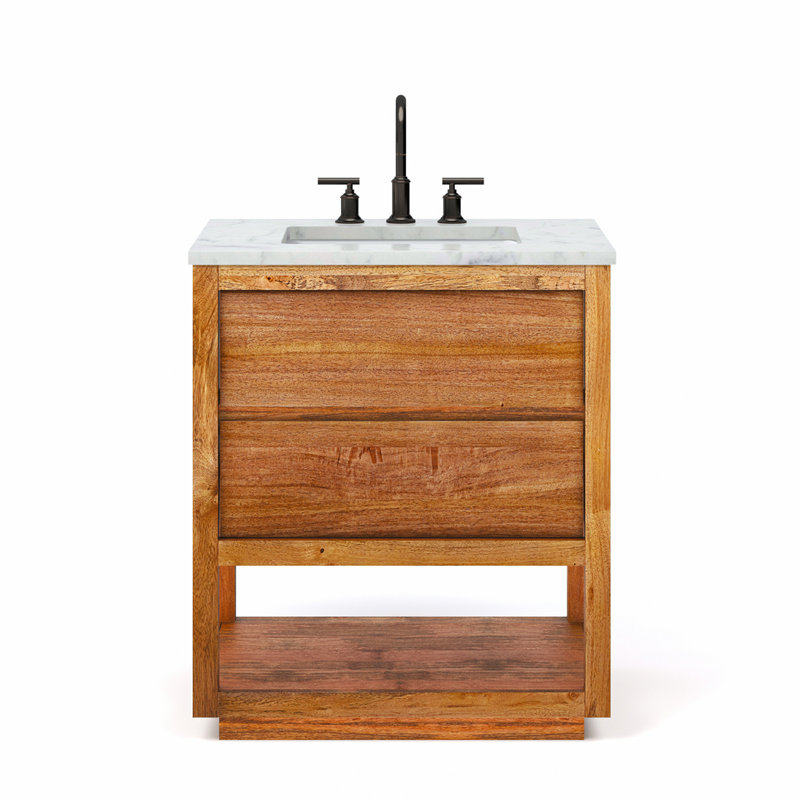 Oakman 30 In. Mango Wood Single Sink Carrara White Marble Countertop Bath Vanity With Oil-Rubbed Bronze Faucet