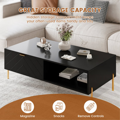 Table basse Mid-Century moderne avec tiroirs doubles (noir)