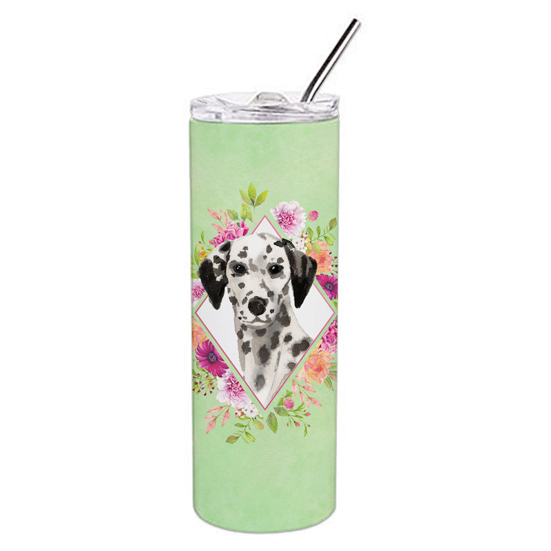 E23BF9F8391D466E9CA4F8DFEBD9A7DB de verre 20 oz à double paroi en acier inoxydable chiot, Dalmatien gris, Vert