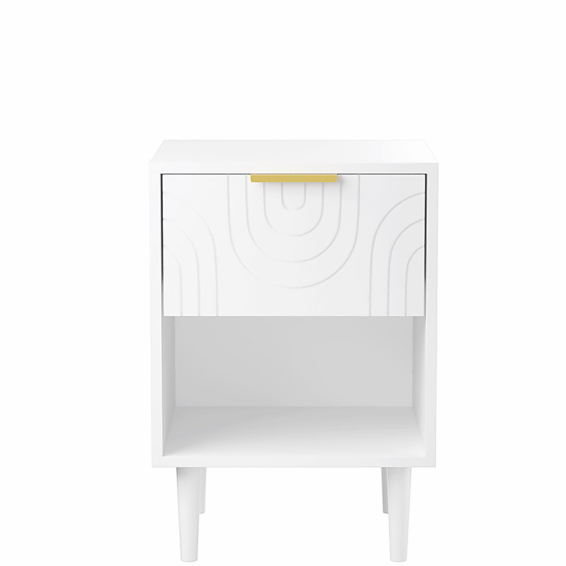 Table de chevet moderne 22,83 po avec tiroir et tablette ouverte