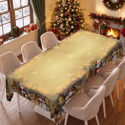 Beige Santa Claus Pattern Design Festive Atmosphere Decor Washable Polyester Tablecloth