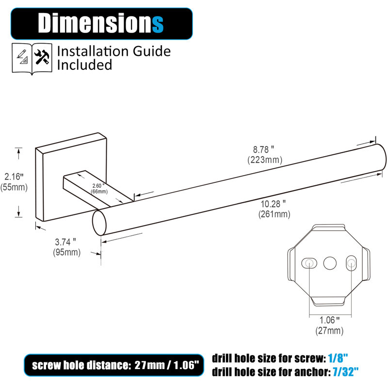 10.2" Tower Holder Wall Mounted, Brushed Nickel