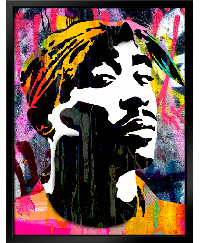 Tupac Rap Pop Art-Giclee on Canvas with Float Frame Vertical, 30" H x 24" W