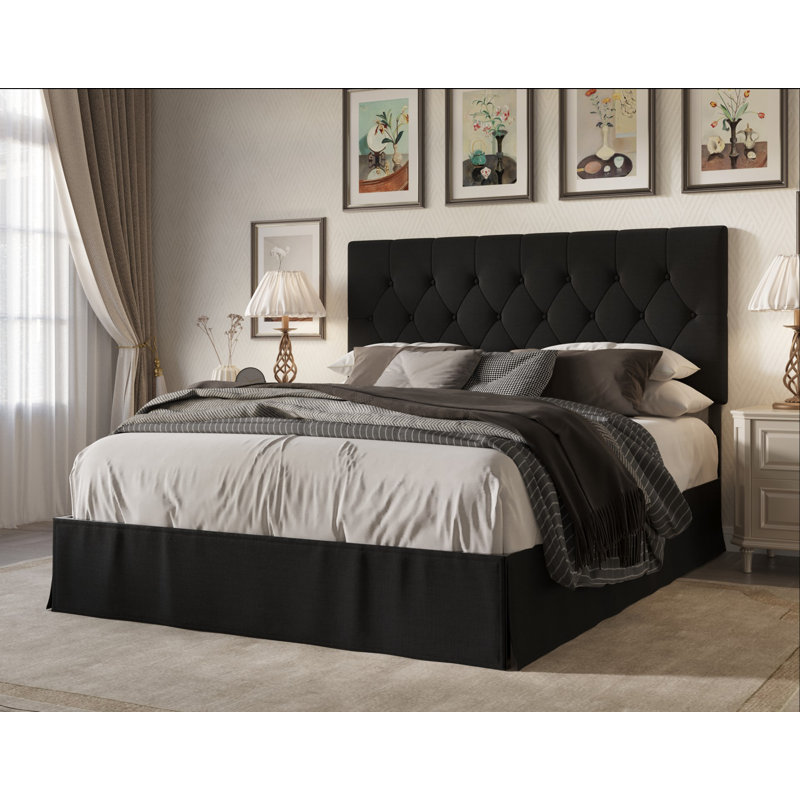 Lit plateforme simple touffeté Fareham, Noir, Très grand