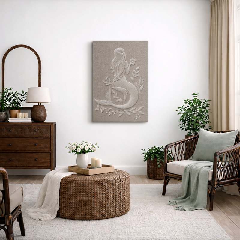 «Mermaid Floral», impression sur toile, impression sur toile encadrée, impression sur toile, 48" H x 32" W x 1.5" D