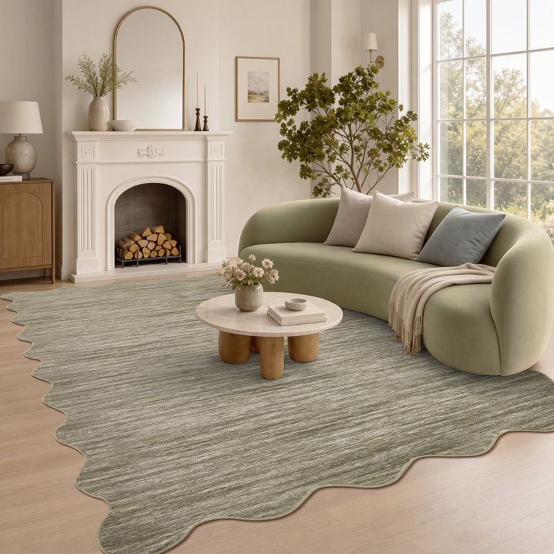 Tapis festonné lavable à bordure festonnée Tapis antidérapant uni antidérapant Tapis antidérapant, 5 x 7 pi (brun)